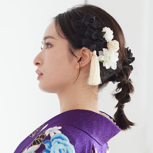 髪飾り 黒 ブラック タッセル付き 成人式 卒業式 販売商品