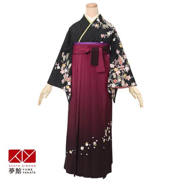 卒業式 袴レンタル 先生 教員 訪問着袴 フルセット 上品 安い 訳あり特価 黒　鼓と吉祥文様(H1...