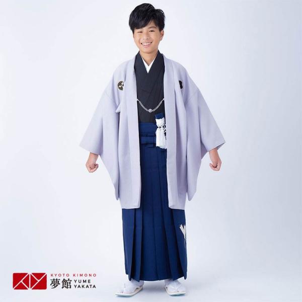 羽織袴 レンタル 男子 小学生 グレー紋付×紋袴 ジュニア 卒業式  男の子 対応身長150〜155...