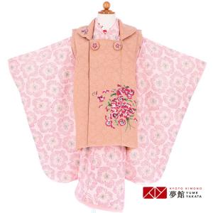 七五三 着物レンタル 3歳 753 ジルスチュアート ブランド着物 女の子 フルセット 被布 ピンク 刺繍菫の花 三歳 K036