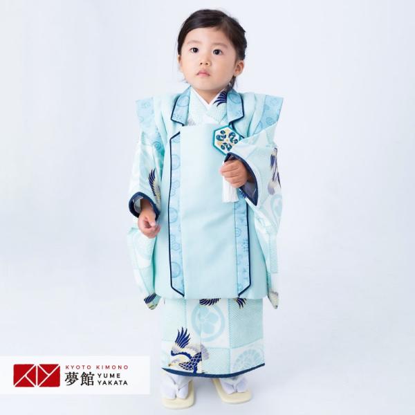 七五三 着物レンタル 3歳 753 乙葉 ブランド着物 男の子 フルセット 被布 水色×水色 市松に...