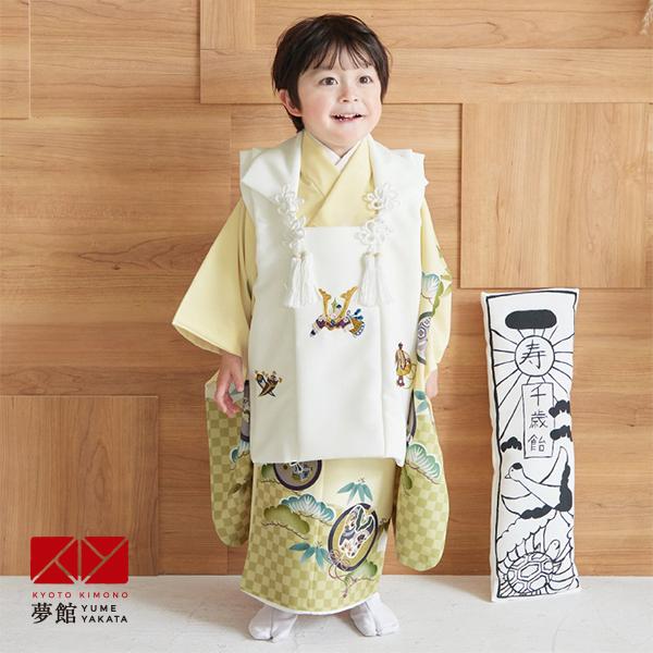 七五三 着物レンタル 3歳 753 男の子 フルセット 被布 安い 訳あり特価 白兜×クリーム丸文(...