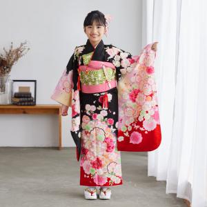 七五三 7歳着物 レンタル フルセット 黒 疋田熨斗目☆ 女の子 七歳 753