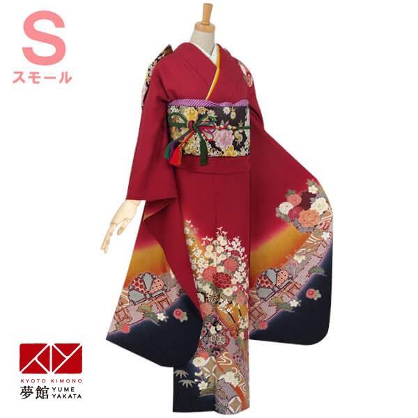 振袖レンタル  赤 花車・絞り柄梅(絹) 成人式 結婚式 一点物 対応身長140〜146cm 2〜1...