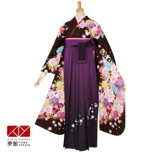 卒業式 袴セット 茶 花紋に葡萄(絹)一点物 レンタル 大学生 振袖袴