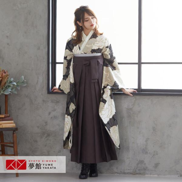 卒業式 袴セット 和風館 黒×ベージュ 薔薇(R497) レンタル 大学生 振袖袴 RR215