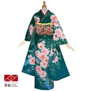 振袖 レンタル 成人式 結婚式 緑 桜熨斗に牡丹(絹) 一点物12月〜1月