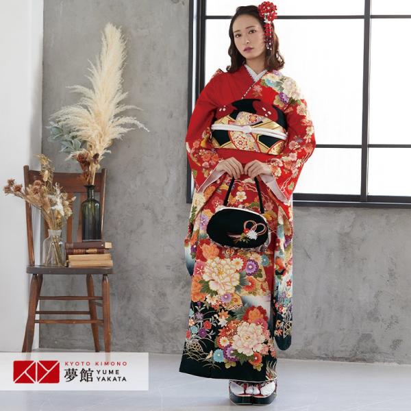 12月・1月利用 振袖 レンタル 成人式 結婚式 赤 花と貝桶(絹)12月〜1月利用 対応身長154...