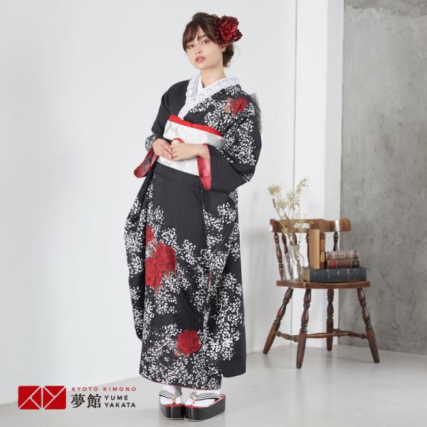 振袖 レンタル 成人式 結婚式 黒 深紅の薔薇とかすみ草12月〜1月利用 対応身長154〜165cm...