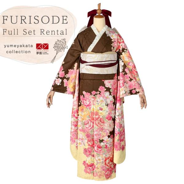 振袖 レンタル 成人式 結婚式 茶　薔薇尽し LIZ LISA 12月〜1月利用 対応身長154〜1...