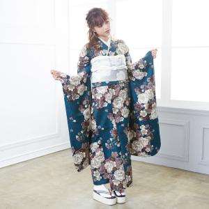 振袖 レンタル 成人式 結婚式 藍色 桜浪漫1...の詳細画像1