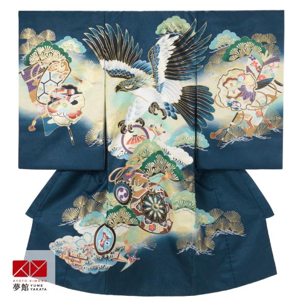 産着 お宮参り 着物 レンタル 男の子 紺 鷹に鼓と車輪 のしめ 祝い着 初着 SB085
