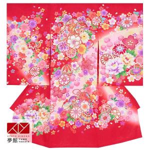 早い者勝ち❤️お宮参り用　女の子着物　産着、初着　赤色 女の子のお宮参り産着 祝い着「赤 束ね熨斗に鼓」一つ身 一ツ身