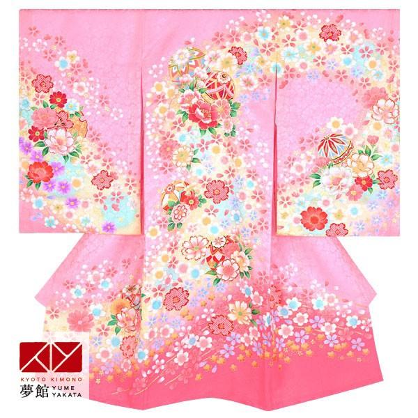 産着 お宮参り 着物 レンタル 女の子 ピンク 花と手毬 初着 祝い着 SG014