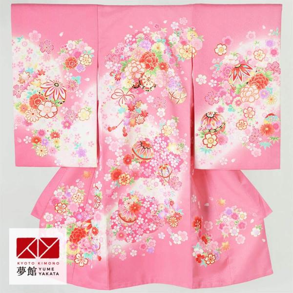 産着 お宮参り 着物 レンタル 女の子 ピンク 花車に手毬と花々 初着 祝い着 SG037