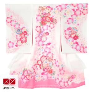 産着 お宮参り 着物 レンタル 女の子 白×ピンク 鈴に桜と花々 初着 祝い着 SG059｜京都着物レンタル夢館 Yahoo!店