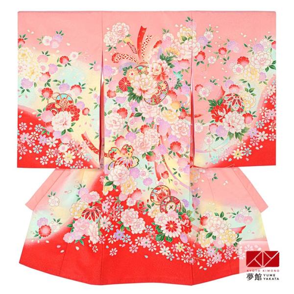 産着 お宮参り 着物 レンタル 女の子 珊瑚×赤 熨斗に花鼓 SG073