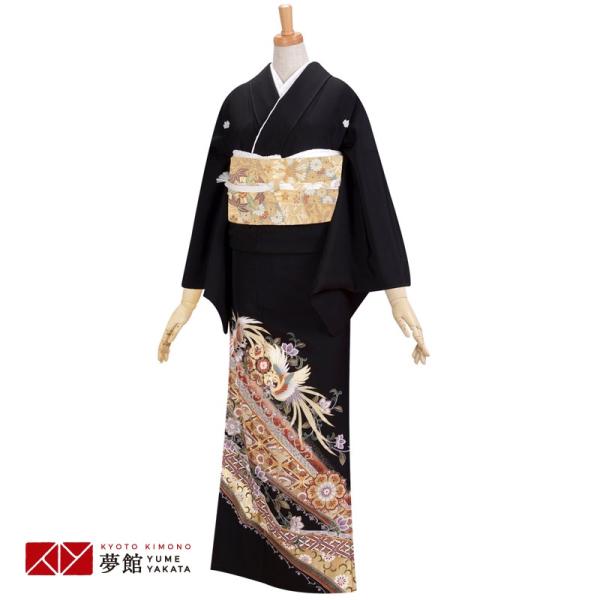 セール開催中 黒留袖 レンタル  結婚式 鳳凰 唐花草と七宝(T087) 貸衣装 フルセット 対応身...