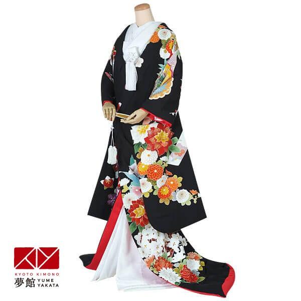 色打掛 結婚式 婚礼 花嫁 衣装 着物 レンタル 安い 黒 花車 ホテル・式場への配送OK U010