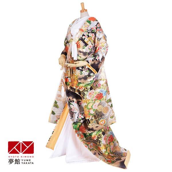 色打掛 結婚式 婚礼 花嫁 衣装 着物 レンタル 安い 織物流水雲形鶴 ホテル・式場への配送OK U...