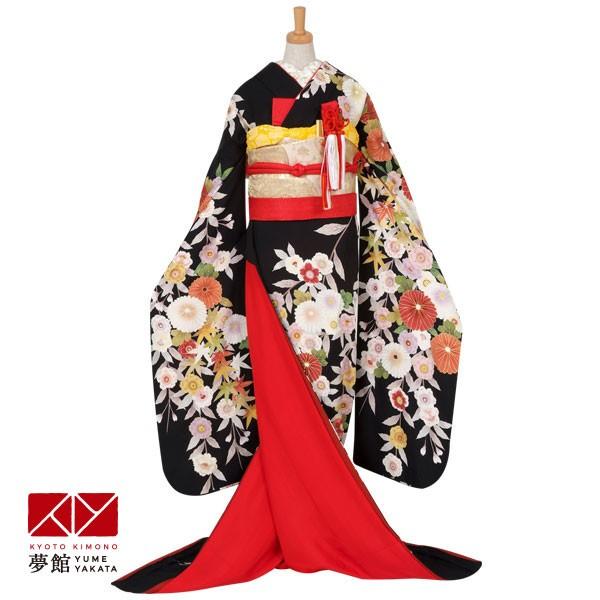 花嫁衣裳 引き振袖 大振袖 レンタル 安い 結婚式 婚礼 黒 菊花と八重桜 ホテル・式場への配送OK...