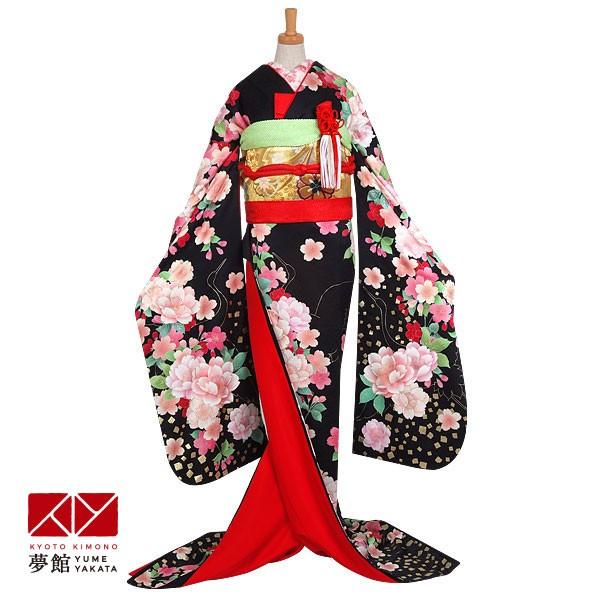 花嫁衣裳 引き振袖 大振袖 レンタル 安い 結婚式 婚礼 黒 桜と椿 ホテル・式場への配送OK W0...