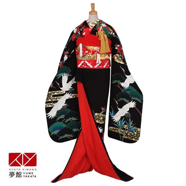 花嫁衣裳 引き振袖 大振袖 レンタル 安い 結婚式 婚礼 黒 祝い鶴と松竹梅 ホテル・式場への配送O...