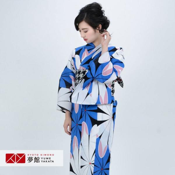 浴衣 レンタル 黒地　白×花紺花 YK016