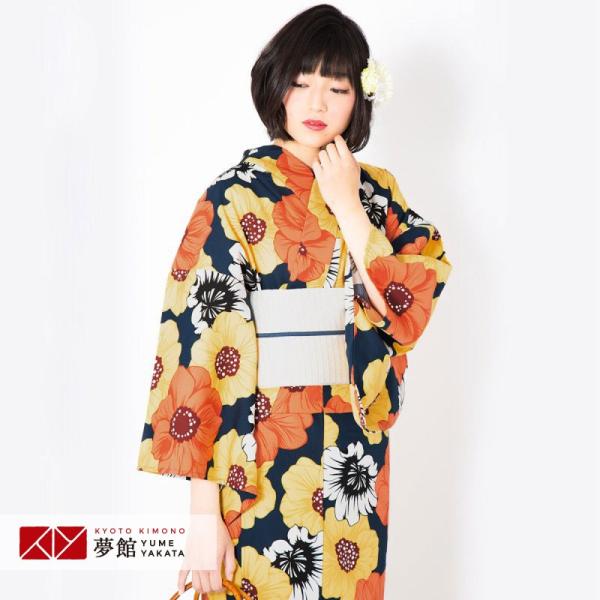 浴衣 レンタル ネイビー　ポピー YK024