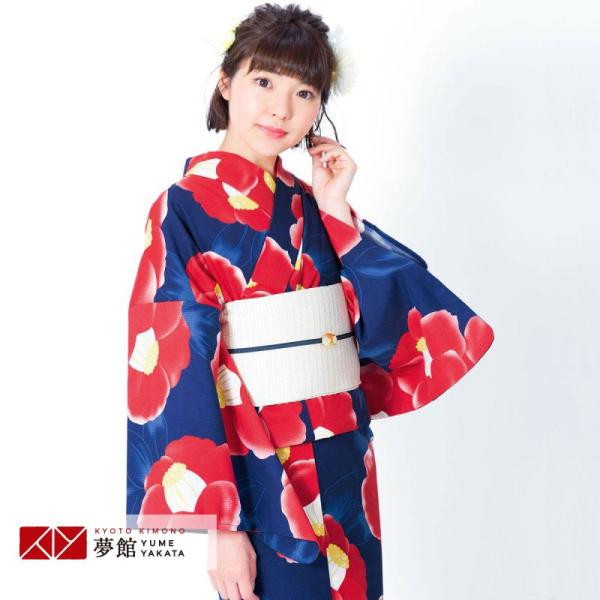 浴衣 レンタル ネイビー　水彩椿 YK026