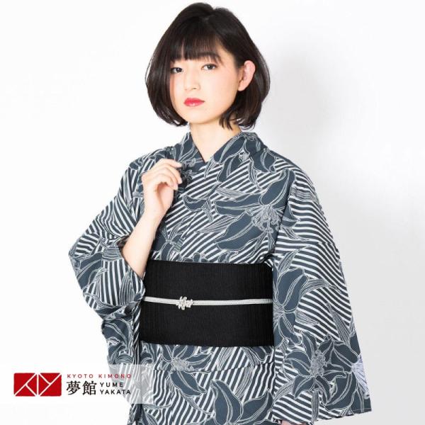 浴衣 レンタル ネイビー斜縞　百合 YK027