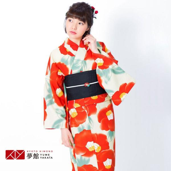 浴衣 レンタル クリーム　水彩椿 YK028