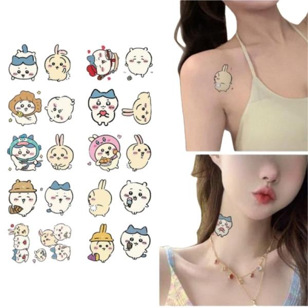 20枚セット ちいかわ タトゥーシール ハチワレ うさぎ 男女兼用 カラフル 刺青 防水 長持ち 装...