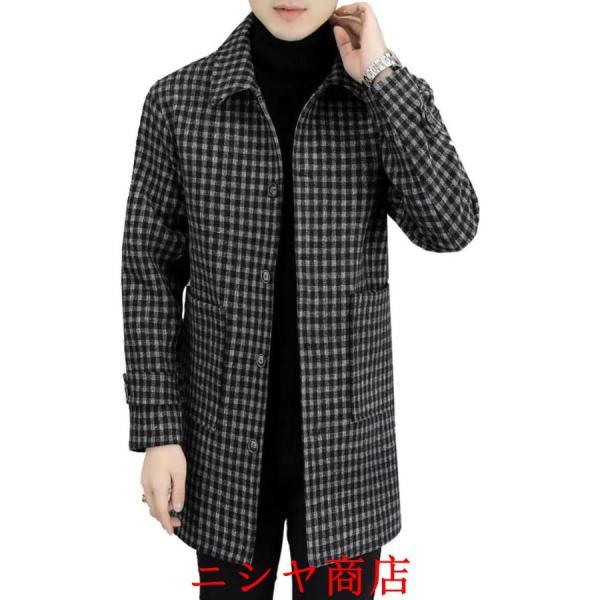 チェスターコート メンズ 千鳥格子 チェック柄 ラペル 男女兼用 スプリング 春服 秋冬服 ロング丈...