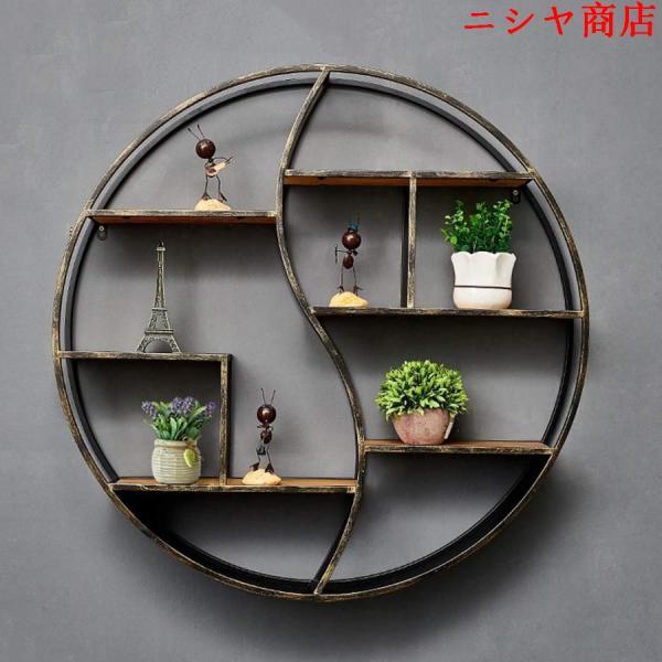 ウォールシェルフ 壁掛け棚 80x12x80cm メタル ウッド ウォールラック ラスティック アイ...