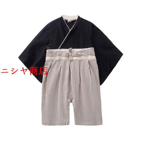 袴ロンパース 男の子 ベビーロンパース 袴風 和装 カバーオール 70/80/90cm展開 キッズ ...