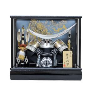 五月人形 兜飾り 間口30cm奥行25cm YN0306GKC 5号シルバー中鍬兜ケース