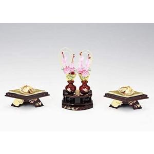 蛤香合 純金箔 つまみ細工 紅白お花3輪 芥子 雛人形の前飾り 手作り