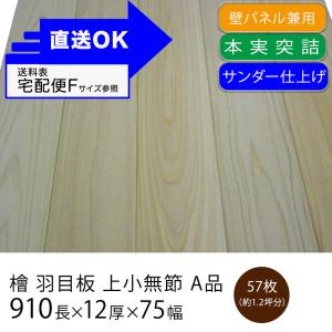檜 羽目板 床壁兼用 本実突き詰め 無節 Ａ品 910ｍｍ×12ｍｍ厚×75ｍｍ幅