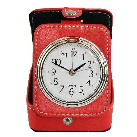 Home-X 赤 アナログ 目覚まし時計 旅行用 小型電池式 ベッドサイド時計 ケース 長さ3インチ...