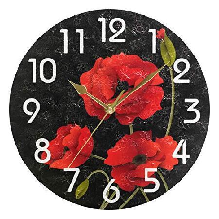 Naanle Stylish Red Poppy Round Wall Clock, 9.5 Inc...