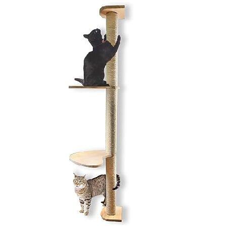 Tfwadmx 猫 スクラッチポスト 木製 サイザルロープ 猫 爪とぎ 壁取り付け キティスクラッチ...