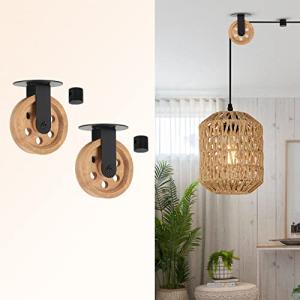 シーリングライト おしゃれ 天井照明 Wirziis 2.75” 木目 Light Pulley Wheels Set of 2 for Plug in Pendant Light, Oak ヴィンテージ Wall Mount Lamp Pulley｜yunyu-worldtrade