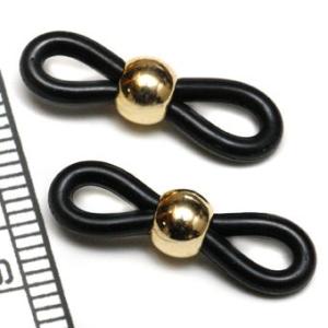 眼鏡チェーンコードパーツ2個（1ペア）　黒金　丸型パーツ　めがね メガネ