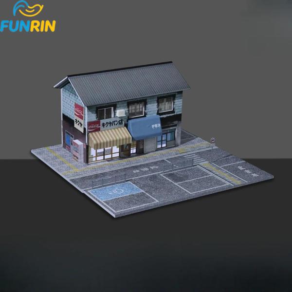 1/64 スケール 日本街並みパン屋ジオラマ LED 照明付き ミニカー展示台 PVC+ABS 素材...