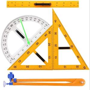 教育定規セット、トライアングルコンパス分度器測定定規数学ジオメトリツール、変形しにくく強力マグネット、と黒板のための教育ツール（5PACKS）