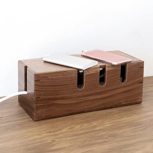 ケーブルタイディボックス竹の蓋木製収納ボックス木製の未完成の収納ボックススライド蓋付き長方形のソリッ...