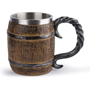 バイキングマグ - 男性用 450 ml ステンレス スチール ヴィンテージ ビール カップ 手作りの木製マグカップバレルステンレス鋼ビールジョッキコーヒーカップを飲