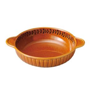 萬古焼 オーブン対応 グラタン皿 (丸形) リーフライン アメ 直径約20.5cm 食器 陶器 電子レンジ可 日本製 15975｜yuritosora