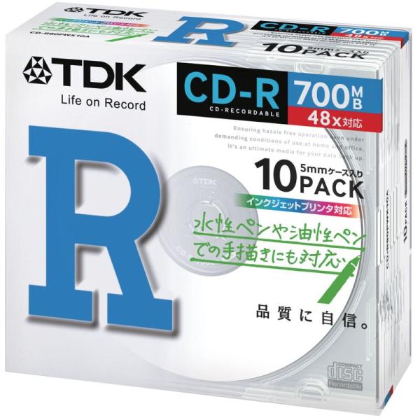 TDK データ用 CD-R 700MB 48X ホワイトプリンタブル 10枚パック CD-R80PW...